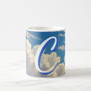 Mug Minimaliste Élégant Monogrammé Ciel Bleu Nuages