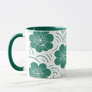Mug Minimaliste Imprimé Floral Bloc Vert Sarcelle Deux