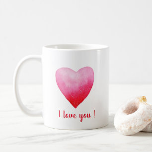 Mug Minimaliste Je vous aime coeur d'aquarelle rouge