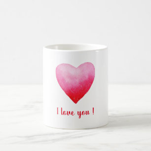 Mug Minimaliste Je vous aime coeur d'aquarelle rouge C