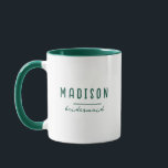 Mug Minimaliste moderne | Bridesmaid Mariage Green<br><div class="desc">Créez vos propres tasses de demoiselles d'honneur. Un design simple et moderne dans les tons vert foncé et blanc avec calligraphie manuscrite et typographie informelle ludique pour un look minimaliste,  audacieux et cool. N'importe quelle police,  n'importe quelle couleur,  aucun minimum.</div>