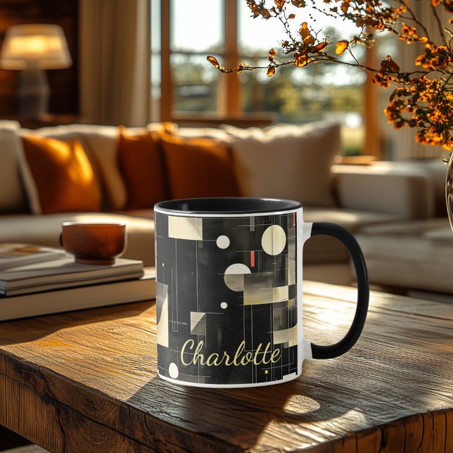 Mug Minimaliste Moderne - Personnalisé Abstrait Noir & (Créateur téléchargé)