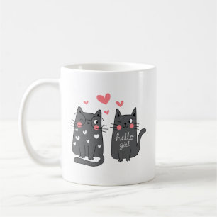 Mug Minimaliste sucré Jouer deux chats gris Coeur rose