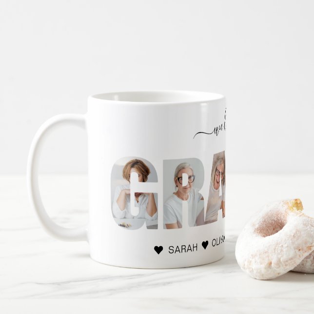 Mug Minimaliste We Love You GRANNY Photo Collage (Avec donut)