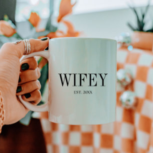 Mug Minimaliste "Wifey" Couple Marié Date Personnalisé