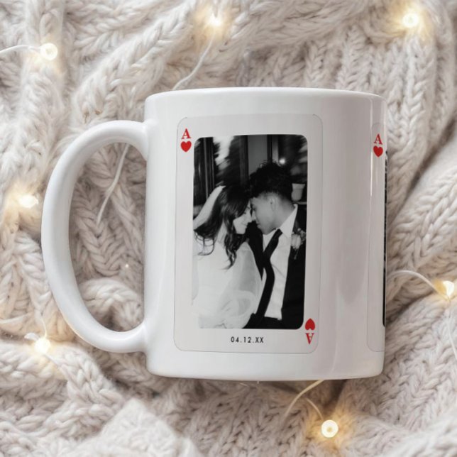 Mug Minimalistic Ace of Hearts Couple 3-Photos Custom (Créateur téléchargé)