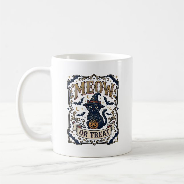 Mug Minou ou traiter Chat Halloween Chat Fantomatique  (Gauche)