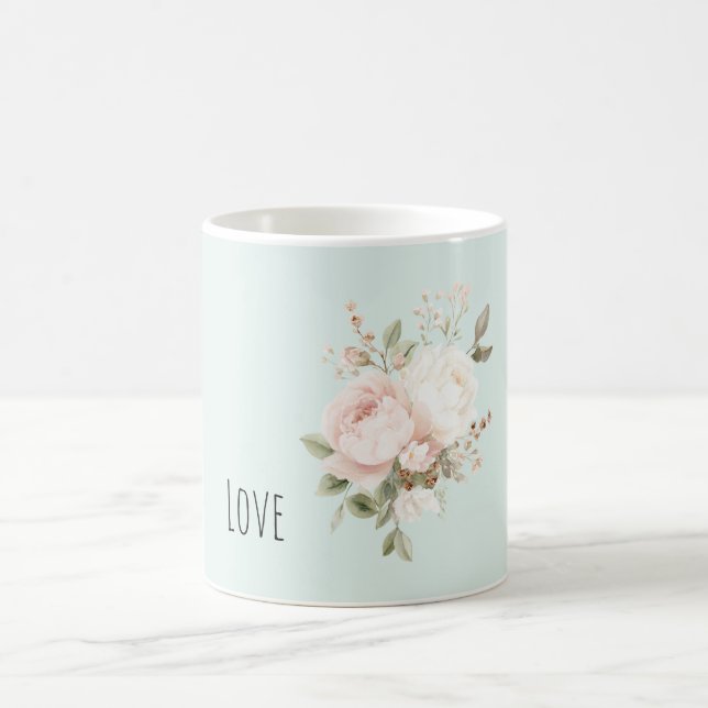 Mug Mint Blush Pink White Rose Flowers (Centre)