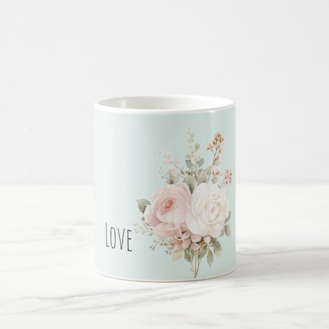 Mug Mint Blush Pink White Roses Floral (Centre)