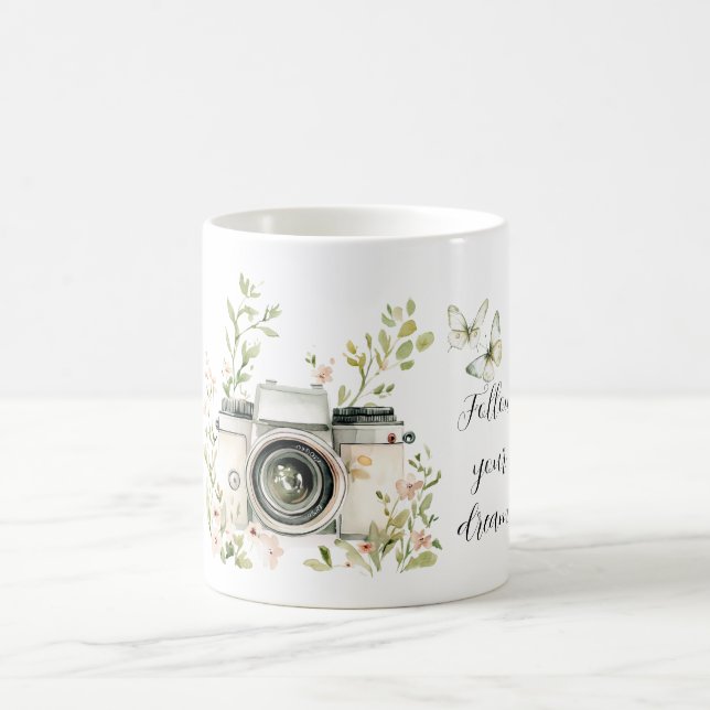 Mug Mint Cream Butterflies Dreams Camera (Centre)
