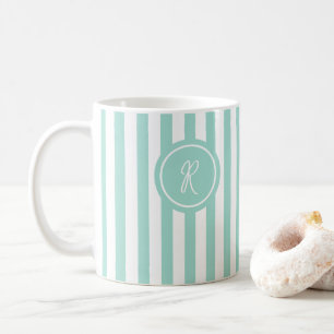 Mug Mint French Beach Stripe Personnalisé Monogramme