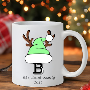 Mug Mint Green Santa Chapeau Monogramme Famille Noël