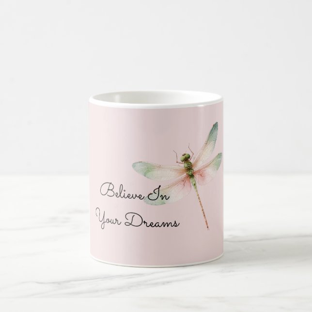 Mug Mint White Pink Dragonfly (Centre)