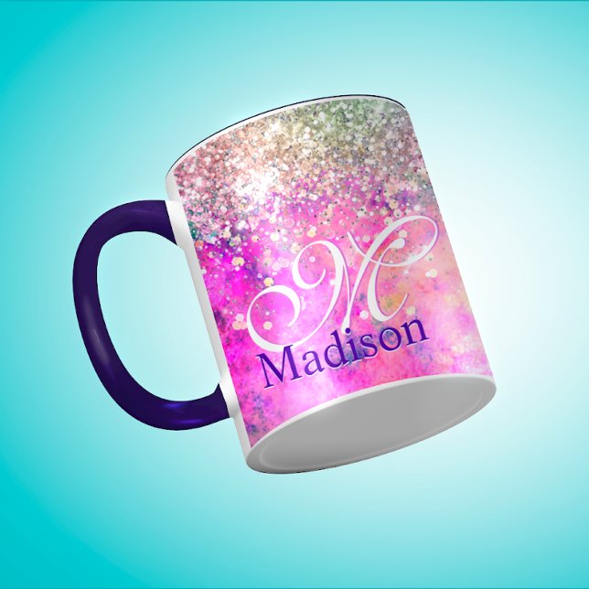 Mug Minuscule monogramme de parties scintillant argent (Créateur téléchargé)