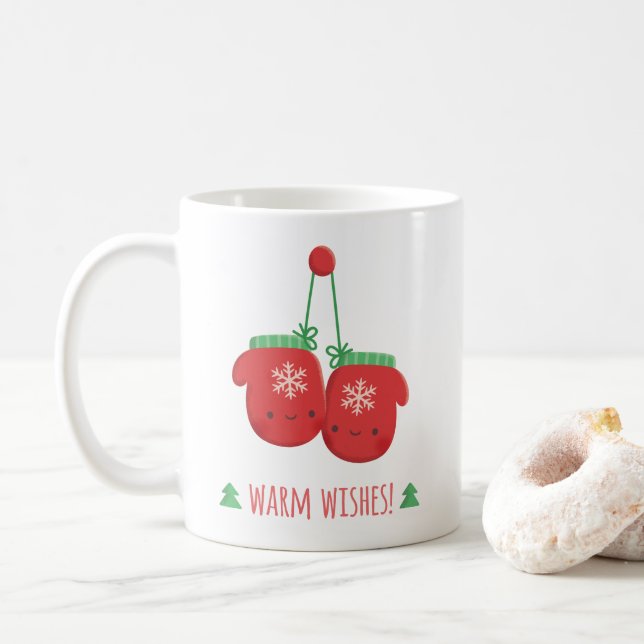 Mug Mittens flocons de neige de Noël avec voeux chaleu (Avec donut)