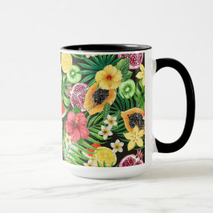 Mug Mix-fruits tropicaux, fleurs et feuilles en noir