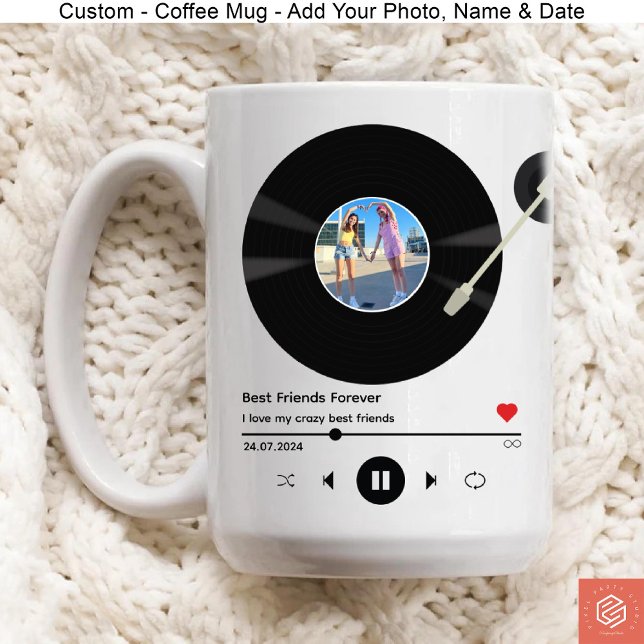 Mug Mixtape Vinyl Record avec Photo Bestie Anniversair (Custom Mixtape Vinyl Record with Photo Coffee Mug for Bestie Birthday.)