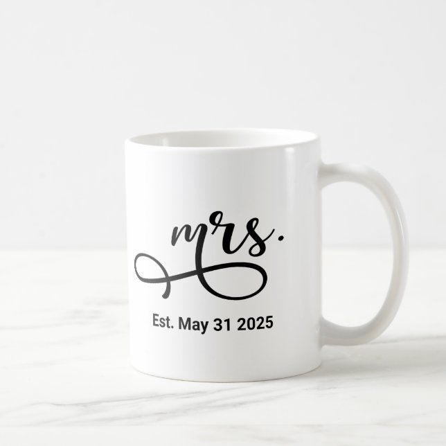 Mug Mme Black Modern Script Personnalisé Mariage Nouve (Droite)