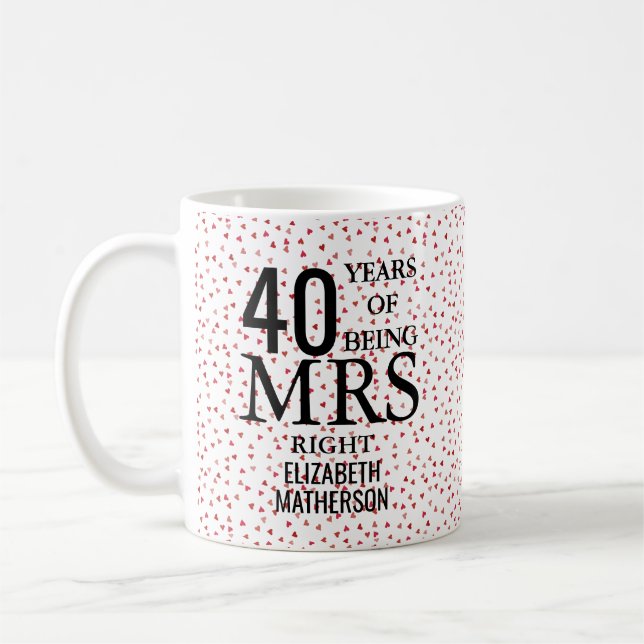 Mug Mme Bonne Chance 40e Anniversaire de Mariage Cœurs (Gauche)