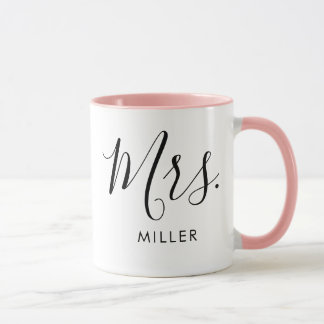 Mug Mme Moderne Elegant Script Monogram Mariage