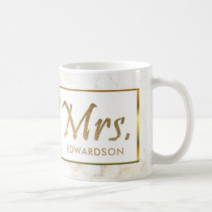 Mug Mme moderne mariage personnalisé d'or et de marbre