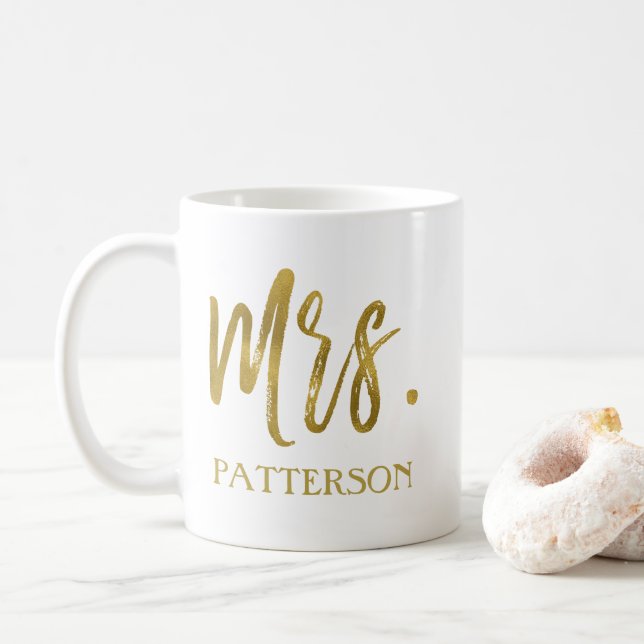 Mug Mme nom de famille Gold Foil Mariage Coffee Cup (Avec donut)