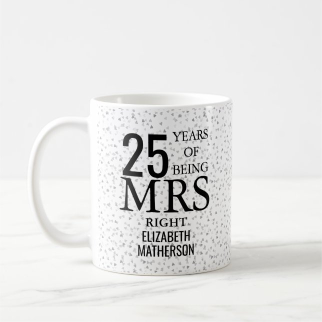 Mug Mme Right Fun 25e Anniversaire Cœurs d'Argent (Gauche)