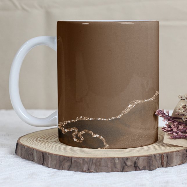 Mug Mocha Brown Agate Gold Glitter (Créateur téléchargé)