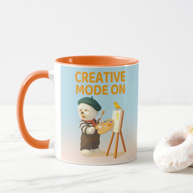 Mug Mode Créatif Activé : Peintre Chien Bichon Artiste (Avec donut)
