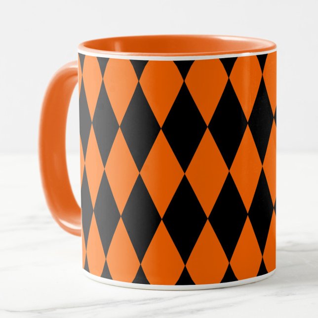 Mug Modèle à carreaux diamants Harlequin noir orange (Créateur téléchargé)