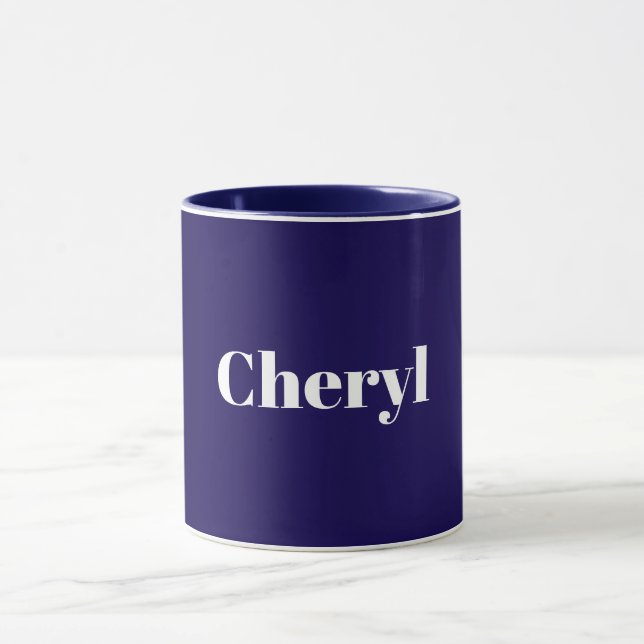 Mug Modèle Bleu Marine, Texte Blanc, Personnalisable, (Centre)