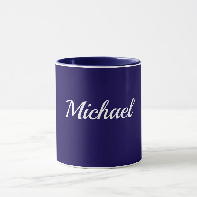 Mug Modèle Bleu Marine, Texte Blanc, Personnalisable, (Centre)