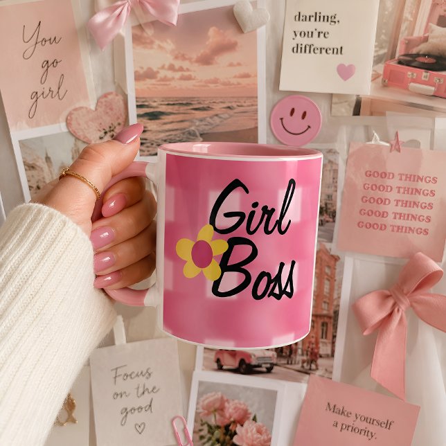 Mug Modèle carreaux rose patronne  (Créateur téléchargé)