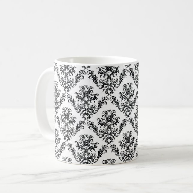Mug Modèle Damask, Damask français, noir et blanc (Devant gauche)