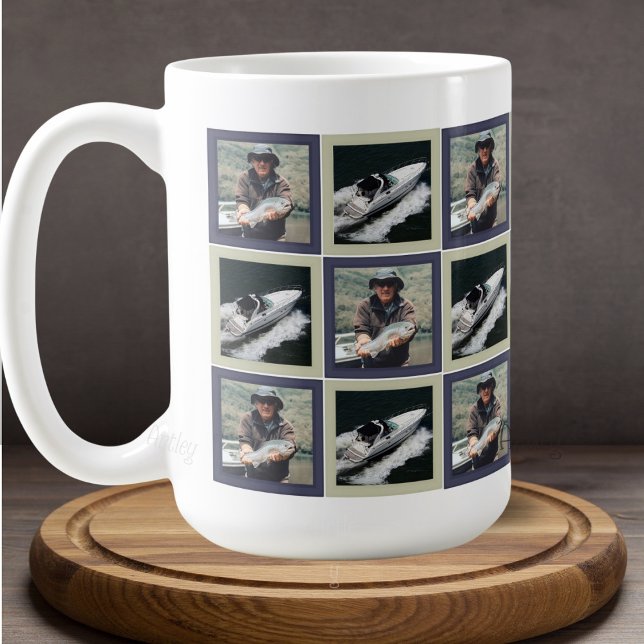 Mug Modèle de carrés à patchwork bleu à deux photos (Créateur téléchargé)