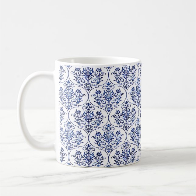 Mug Modèle de damas fleuri - bleu (Gauche)