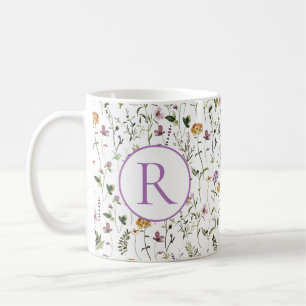 Mug Modèle de jardin de fleurs sauvages Lettre initial