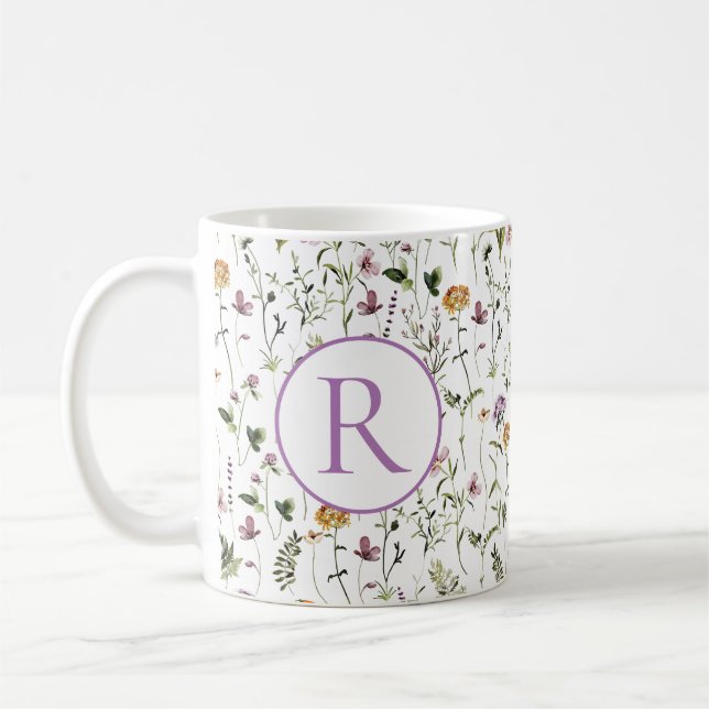 Mug Modèle de jardin de fleurs sauvages Lettre initial (Gauche)