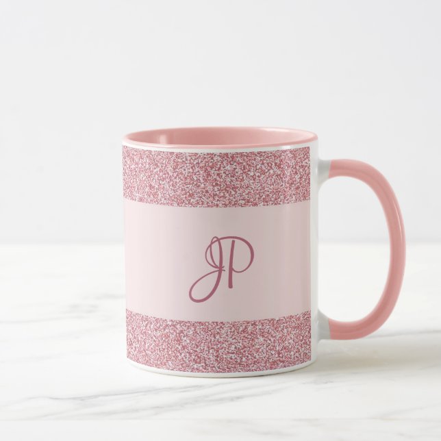 Mug Modèle de monogramme de look pailleté or rose tend (Droite)