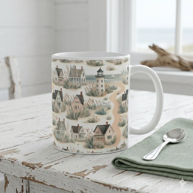 Mug Modèle de phare de cottage côtier (Coastal Cottage Lighthouse Pattern Coffee Mug)