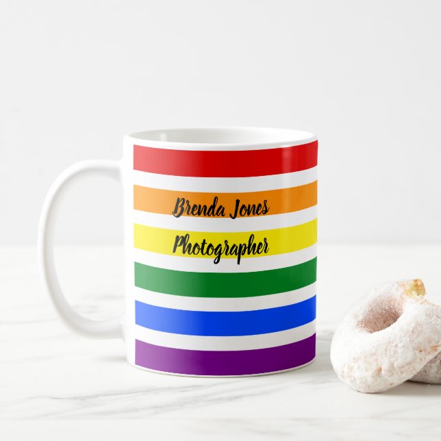Mug Modèle de photographe coloré Rainbow Stripes (Avec donut)