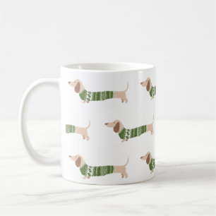 Mug Modèle de pull de Noël moche vert pour teckel