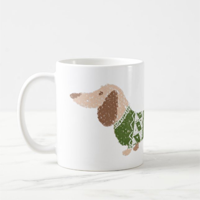 Mug Modèle de Sweat de Noël Vert Moche avec Dachshund (Gauche)