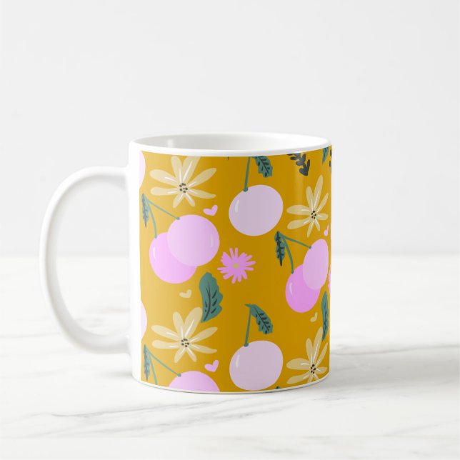 Mug Modèle de verdure florale cerise jaune rose (Gauche)