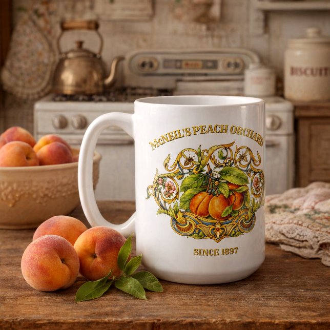 Mug Modèle d'étiquette de verger de pêches de l'ère vi (Créateur téléchargé)