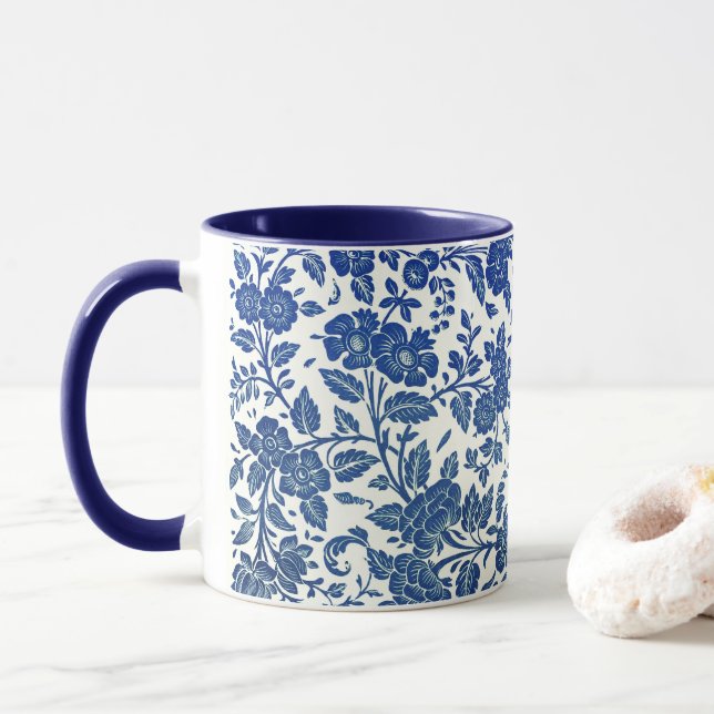 Mug Modèle floral bleu (Avec donut)