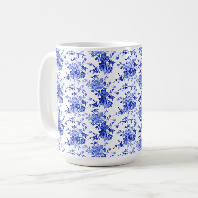 Mug Modèle Floral bleu vintage et blanc  (Devant gauche)