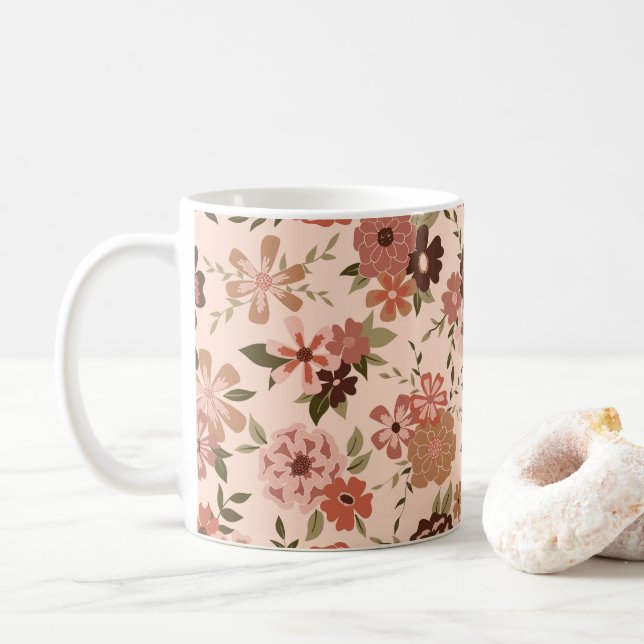 Mug Modèle floral Brown de la Pêche Whimsical (Avec donut)