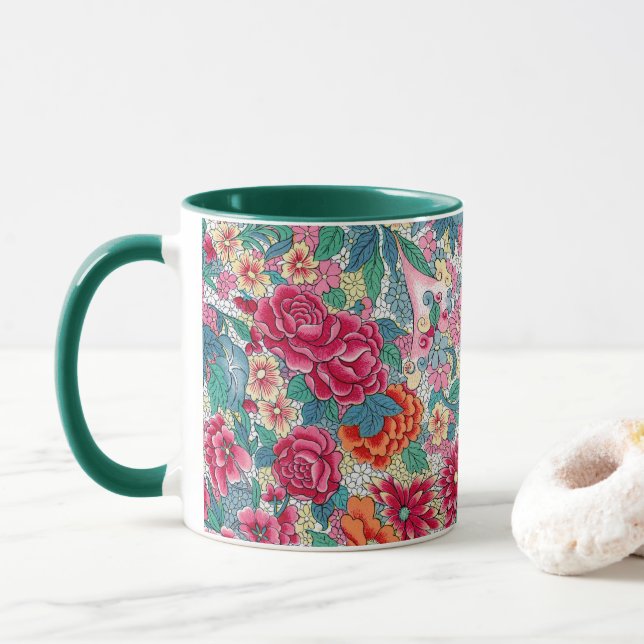 Mug Modèle floral chinois coloré (Avec donut)