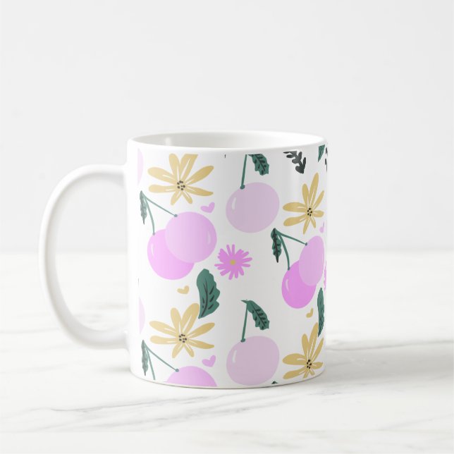 Mug Modèle floral de cerisier verdure jaune rose (Gauche)